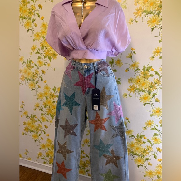 NWT Colorful star rhinestone high waist jeans size M ( 5-7 ) - Picture 4 of 15